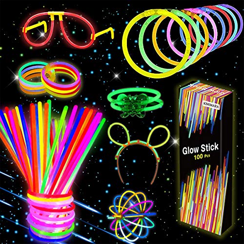 Kimimara Barras Luminosas, 100 Palos Luminosos con 122 Conectores para Pulseras y Pelotas, Iluminación para Juguetes, Ideal para Fiestas en la Oscuridad ,de 20 Centímetros de Largo (Colores Mezclados)