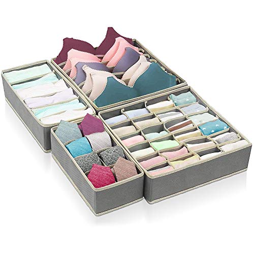 KIPIDA Organizador Ropa Interior, Organizadores de Cajones Robusto, 4 Cajas Plegable Organizador de Almacenamiento para Sujetadores, Ropa Interior,Calcetines, Corbatas, Bufandas y Pañuelos-Gris KIPIDA Organizador Ropa Interior, Organizadores de Cajones Robusto, 4 Cajas Plegable Organizador de Almacenamiento para Sujetadores, Ropa Interior,Calcetines, Corbatas, Bufandas y Pañuelos-Gris