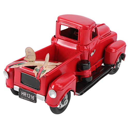 Kisangel Decoración de Camión Rojo de Navidad Arte de Hierro Vintage Camión de Metal Modelo de Coche Camioneta Vehículo de Colección Juguete de Hojalata Decoración de Mesa de Coche Viejo