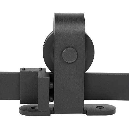 Kit de riel para puerta corredera de hierro, polea de riel colgado, sistema de puerta interior, granero, armario, de baño, 183 cm/200 cm, negro Kit de riel para puerta corredera de hierro, polea de riel colgado, sistema de puerta interior, granero, armario, de baño, 183 cm/200 cm, negro