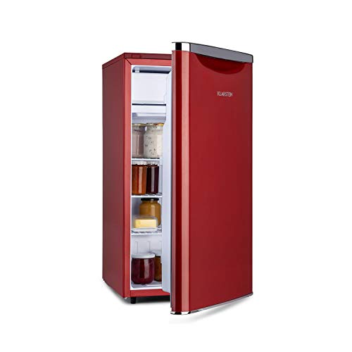 Klarstein Yummy - Nevera, Descongelación semi-automática, EEC A+, Nivel ruido 41 dB, Congelador hasta -3 °C, Revestimiento cromado, 45 x 85 x 48 cm, Capacidad de 90 Litros, Rojo