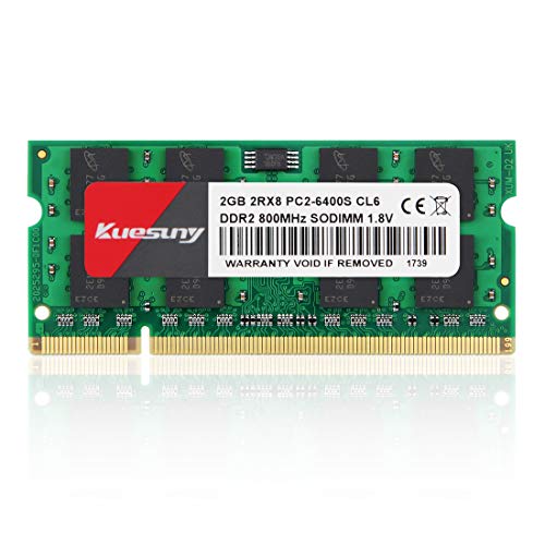 Kuesuny 2GB PC2 6400 2Rx8 PC2-6400S CL6 DDR2 SODIMM 800MHZ 1.8V DDR2-800 200pin Non-ECC Memoria RAM para computadora portátil SODIMM sin búfer para iMac Intel, Sistema AMD Kuesuny 2GB PC2 6400 2Rx8 PC2-6400S CL6 DDR2 SODIMM 800MHZ 1.8V DDR2-800 200pin Non-ECC Memoria RAM para computadora portátil SODIMM sin búfer para iMac Intel, Sistema AMD