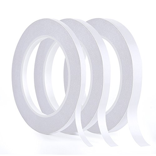 Kuuqa 3 rollos de cinta adhesiva de doble cara Cinta adhesiva fuerte para el arte de bricolaje de la oficina, 30 metros de largo, 6 mm / 9 mm / 12 mm de ancho