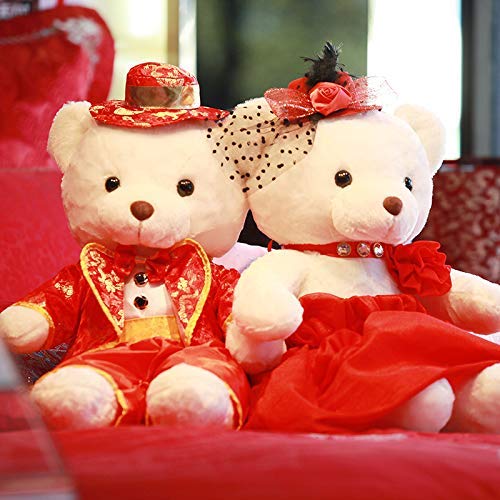 La boda de la felpa del oso de la boda del regalo de boda creativo de prensa muñeca Un Par De Muñeca De Tela amantes de la muñeca, Tartán rojo + vestido de boda en el sombrero, de 1 metro oso peluche