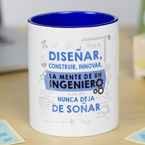 La mente es Maravillosa - Taza Frase y Dibujo Divertido (Diseñar, Construir, innovar, la Mente de un Ingeniero Nunca Deja de soñar) Regalo Ingeniero