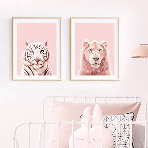 La Pantera Rosa Imprime el Cartel del Tigre del león vivero Animales Salvajes Arte de la Pared Pintura en Lienzo habitación de los niños decoración de la Pared del hogar Mural 40x50cmx2 sin Marco