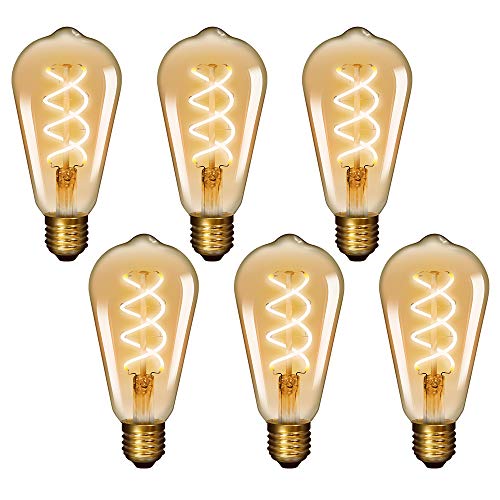 Lamparas Bombillas Decorativas LED Filamento de Tungsteno Espiral Edison E27 Vintage 5W 450Lm Luz Calida 2400K para Lampara Colgante Retro No Regulable Lot de 6 de Enuotek