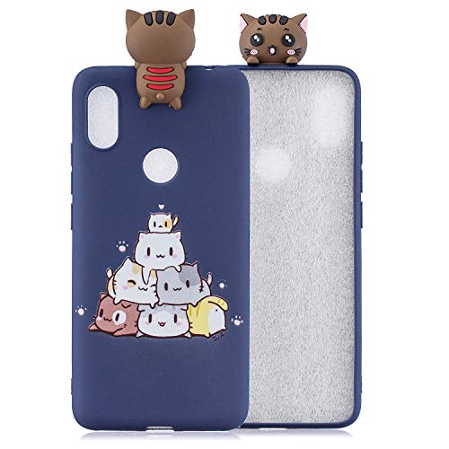 LAXIN Cute kittens Case for Xiaomi Mi A2 / Xiaomi Mi 6X,Soft 3D Silicone Case,Cute Fruit Rubber Cover,Cool Kawaii Cartoon Gel Cover for Kids Girls Fun Soft Silicone Shell - Blue