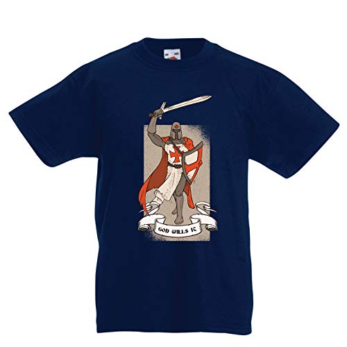 lepni.me Camiseta para Niño/Niña ¡Dios lo Quiere! El Caballero Templario, Cruz Roja Cruzada (12-13 Years Azul Oscuro Multicolor)