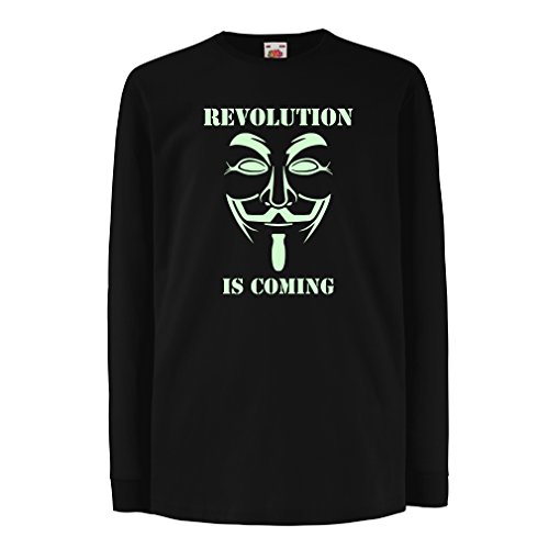 lepni.me Camiseta para Niños La Revolución se Acerca Hackers Anónimos Legión V para Vendetta (3-4 Years Negro Fluorescente)