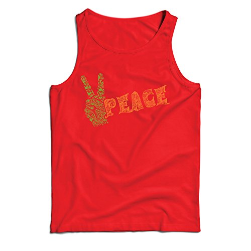 lepni.me Camisetas de Tirantes para Hombre Símbolo de la Paz, Festival de la Hippie de los años 60 y 70, Signo de la Paz (XX-Large Rojo Multicolor)