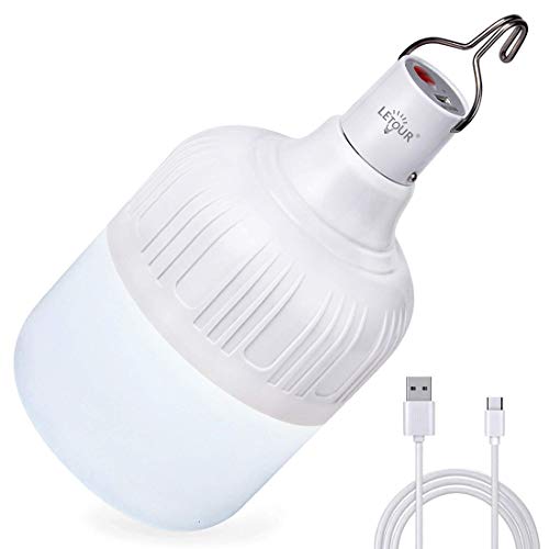 LETOUR Farol de acampada, bombilla de luz LED con colgador, recargable por USB 60W 5000 lúmenes 5 niveles regulables, luz portátil para trabajar y para exteriores camping patio jardín barbacoa LETOUR Farol de acampada, bombilla de luz LED con colgador, recargable por USB 60W 5000 lúmenes 5 niveles regulables, luz portátil para trabajar y para exteriores camping patio jardín barbacoa