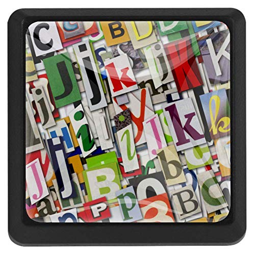 Letter Digital Collage Made Of Newspaper Clippings Door Drawer Pull Handle Drawer Knob 3PCS with Screws