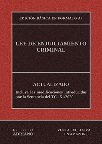 Ley de Enjuiciamiento Criminal (Edición básica en formato A4): Actualizada, incluyendo la última reforma recogida en la descripción