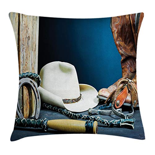 Lichenran Funda de Almohada Fondo con Sombrero de Herradura Antiguo Cowboy Texas Photography Funda de Almohada Decorativa Feliz Navidad Throw Pillow Case Funda de Almohada para Cojín(45x45cm)