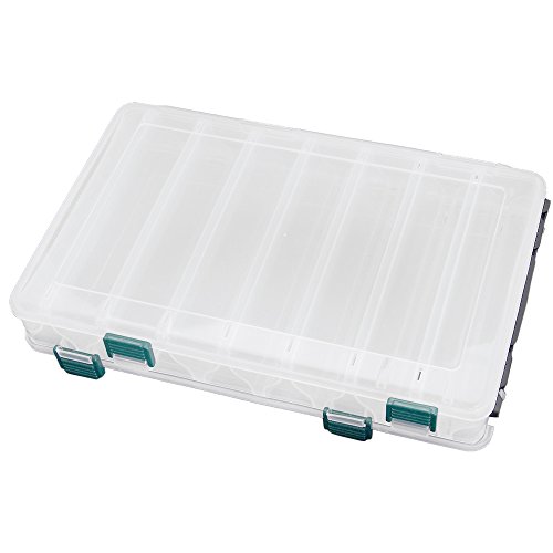 Lixada Caja de almacenamiento para útiles de pesca (anzuelos, moscas, señuelos), doble cara, alta resistencia, impermeable, transparente, 27 x 18 x 4,7 cm