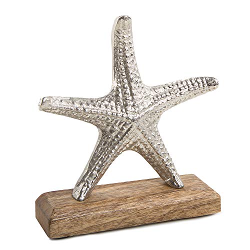 Logbuch-Verlag Figura de estrella de mar – Objeto decorativo de metal y madera plata marítima decoración 16 x 5 x 18 cm Animales marítimos regalo cumpleaños verano vacaciones