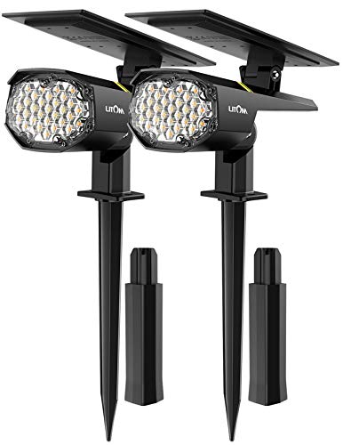 Luces Solares Led Exterior Jardin Nueva Versión 30 LED Focos Led Exterior Solares IP67 Impermeable Led Luces Solares Frío y Cálido Blanco Ajustable para Jardín Camino Patio Porche Piscina 2 Unidades