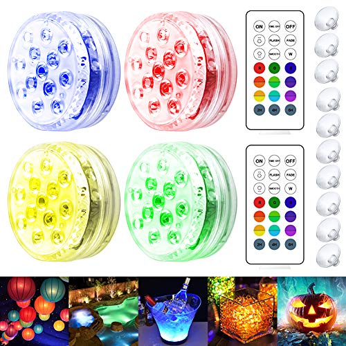 Luces Sumergibles, 4 Luz Piscina Impermeable, Colores Focos con Imán, Control Remoto RF, Ventosa Luces Sumergibles, 4 Luz Piscina Impermeable, Colores Focos con Imán, Control Remoto RF, Ventosa