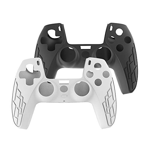 Luck-Link 2 Piezas Cubierta de Silicona para Controladores de PS5, Funda Protectora Antideslizante para Mando Playstation 5, Cubierta de Silicona para Controladores de PS5 (Blanco Negro)