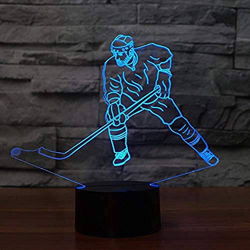 LWYFADS lampara niños,Nuevo 3D Ice Hockey Man in Action Night Light Illusion Lamp 7 Color Change LED Touch USB Table Gift Niños Juguetes Decoración Decoraciones Christmas Valentines Gift