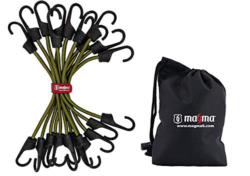 MAGMA Pack 12 Pulpos Elásticos Transporte | Tensor Cuerda Elástica para Coche, Moto, Bici, Camping, Portabicicletas, Remolques, Toldos y Lonas | Ganchos de Acero Protegido, Incluye Bolsa | Verde 75cm