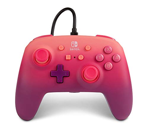 Mando con cable mejorado PowerA para Nintendo Switch: Fuchsia Fantasy, rosa, rojo, morado, mando, mando para videojuegos con cable, mando de juego