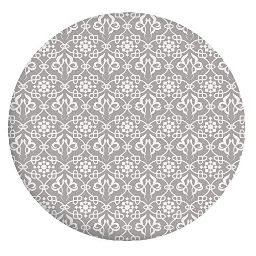 Mantel de mesa resistente a las manchas, con bordes elásticos, diseño de flores antiguas y curvas de estilo antiguo, para mesas redondas de 49 a 55 pulgadas, para comedor y cocina, color gris y blanco