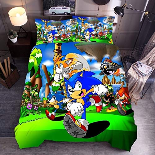 MAOER 3D Sonic Bedding Set Anime Cartoon Super Mario Sonic Quilt Juego de niños Sábana Funda de Almohada Textiles para el hogar (C,135x200cm)