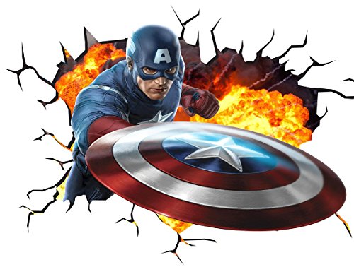 Marvel Vengadores Capitán América V001 - Adhesivo decorativo para pared (1000 mm de ancho x 600 mm de profundidad)