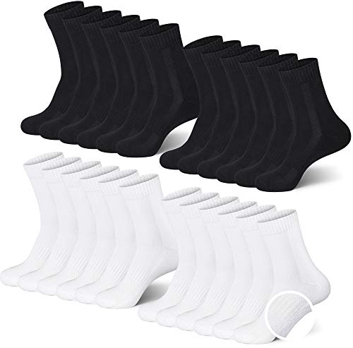 MC.TAM® Calcetines Deportivos Tenis Unisex Hombres Mujer Niños Niñas 12 Pares 80% Algodón (Oeko-Tex® Standard 100) Suela de Felpa, 35-38, 12 Pares de Negro & Blanco