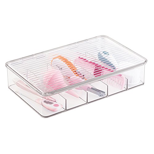 mDesign Caja organizadora para Cambiador de Bebe – Caja con Tapa y 5 Compartimentos – Original Canastilla para Guardar Accesorios para Bebes – Plástico Transparente