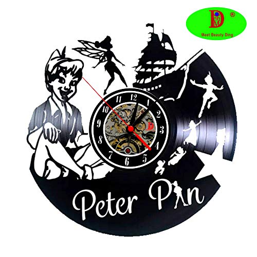 Meet Beauty Walt Disney - Reloj de pared de vinilo, diseño de Peter Pan de dibujos animados, decoración hecha a mano, regalo original para cualquier ocasión, estilo vintage, decoración moderna