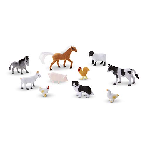 Melissa & Doug Juego de amigos de la granja (10 animales de granja coleccionables, con cajón de madera con forma de establo)