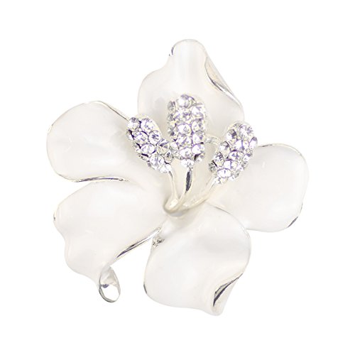 Merdia Broche para mujer, diseño de flores con cristal de color blanco, 29,8 g