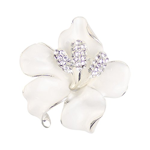 Merdia Broche para mujer, diseño de flores con cristal de color blanco, 29,8 g Merdia Broche para mujer, diseño de flores con cristal de color blanco, 29,8 g