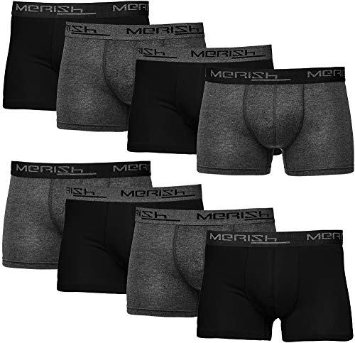 MERISH Juego de 8 calzoncillos Boxer para hombre, ropa interior para hombre, pantalones cortos, estilo retro, 216C Multicolor 216e - Set de 8 unidades, color negro y gris M