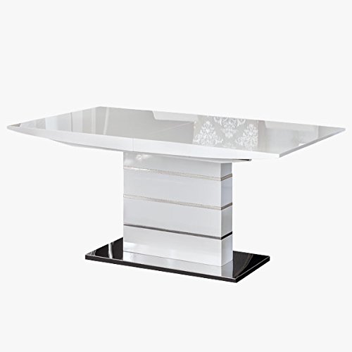 MerkaHome - Mesa de Comedor Extensible 160x90 cm Estela en Lacado Alto Brillo Blanco y pie Central MerkaHome - Mesa de Comedor Extensible 160x90 cm Estela en Lacado Alto Brillo Blanco y pie Central