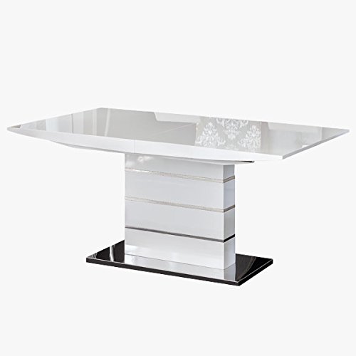 MerkaHome - Mesa de Comedor Extensible 160x90 cm Estela en Lacado Alto Brillo Blanco y pie Central