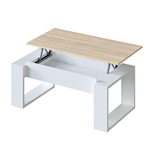 Mesa de Centro Elevable, Mesita de Salon, Comedor, Modelo Nova, Acabado en Blanco Artik y Roble Canadian, Medidas: 105 cm (Largo) x 55 cm (Ancho) x 45-54 cm (Alto) Mesa de Centro Elevable, Mesita de Salon, Comedor, Modelo Nova, Acabado en Blanco Artik y Roble Canadian, Medidas: 105 cm (Largo) x 55 cm (Ancho) x 45-54 cm (Alto)