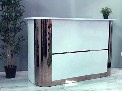 Mesa de Oficina Mostradores para Tiendas o Recepción Mueble Blanco con Rayas Doradas Cruzadas Mesa de Oficina Mostradores para Tiendas o Recepción Mueble Blanco con Rayas Doradas Cruzadas