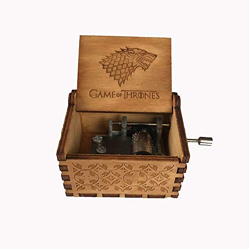 MINGZE Caja de música de Madera manivela, Pure Hand-Classical Music Box Hand-Wooden Music Box Creative Wooden Crafts Best Gifts, Variedad de Estilos (Game of Thrones（Wolf Head）)