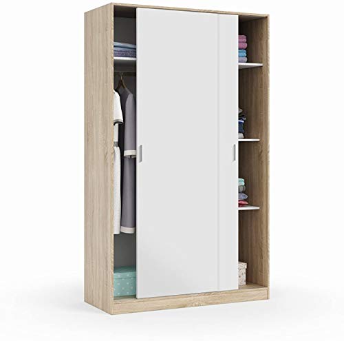 Mobelcenter – Armario 2 Puertas Correderas – Armario Matrimonio o Juvenil - Acabado Color Blanco Artik y Roble Canadian – Medidas: Ancho: 120 cm x Fondo: 50 cm x Alto: 200 cm - (0907) Mobelcenter – Armario 2 Puertas Correderas – Armario Matrimonio o Juvenil - Acabado Color Blanco Artik y Roble Canadian – Medidas: Ancho: 120 cm x Fondo: 50 cm x Alto: 200 cm - (0907)