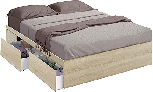 Mobelcenter – Cama con 4 cajones Kendra para colchones de 150x190 cm - Cama de Matrimonio Acabado Color Roble Canadian – Medidas: Ancho: 156 cm x Fondo: 196 cm x Alto: 37 cm (Roble Canadian) - (1104) Mobelcenter – Cama con 4 cajones Kendra para colchones de 150x190 cm - Cama de Matrimonio Acabado Color Roble Canadian – Medidas: Ancho: 156 cm x Fondo: 196 cm x Alto: 37 cm (Roble Canadian) - (1104)