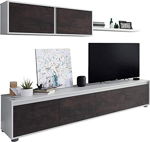 Mobelcenter – Mueble de Salón Moderno Alida – Módulo TV, Módulo Superior y Estante – Acabado en Color Blanco Artik y Óxido – Medidas: Ancho: 200 cm x Alto: 43 cm x Fondo: 41 cm - (1096)