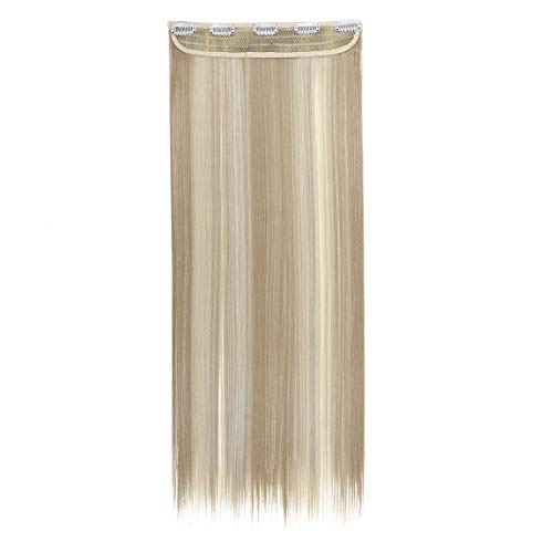 Moda Hair Extensions 66cm Recto Una Pieza Media Cabeza Llena Clip en Extensiones de Cabello Largo Postizo Rubio ceniza & rubio blanqueador