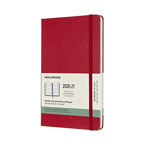 Moleskine - Agenda Horizontal Semanal, Agenda de Bolsillo 2020/2021 de 18 Meses, Agenda Semana Vista con Tapa Dura y Cierre Elástico, Tamaño Grande 13 x 21 cm, Color Rojo Escarlata, 208 Páginas Moleskine - Agenda Horizontal Semanal, Agenda de Bolsillo 2020/2021 de 18 Meses, Agenda Semana Vista con Tapa Dura y Cierre Elástico, Tamaño Grande 13 x 21 cm, Color Rojo Escarlata, 208 Páginas