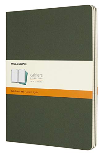 Moleskine - Cahier Journal Cuaderno de Notas, Set de 3 Cuadernos con Páginas, Tapa de Cartón y Cosido de Algodón Visible, Color Verde Mirto