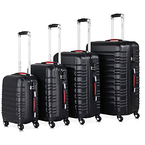 Monzana Juego de 4 Maletas rigidas Negro Equipaje de Viaje Set de valijas de 34L 55L 84L 120L Conjunto para finde