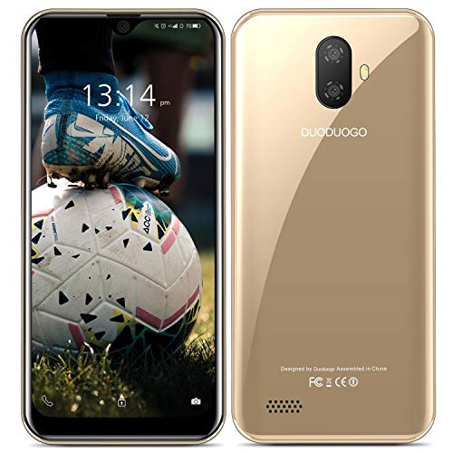 Moviles Libres 4G Android 9.0 Google GMS DUODUOGO Note 7P 3GB RAM 32GB ROM/128 GB Escalable, 5.5 '' Water-Drop Screen Smartphone Libre Doble SIM/Cámara 3400mAh Teléfono Móvil Libre Face ID WiFi (Oro)